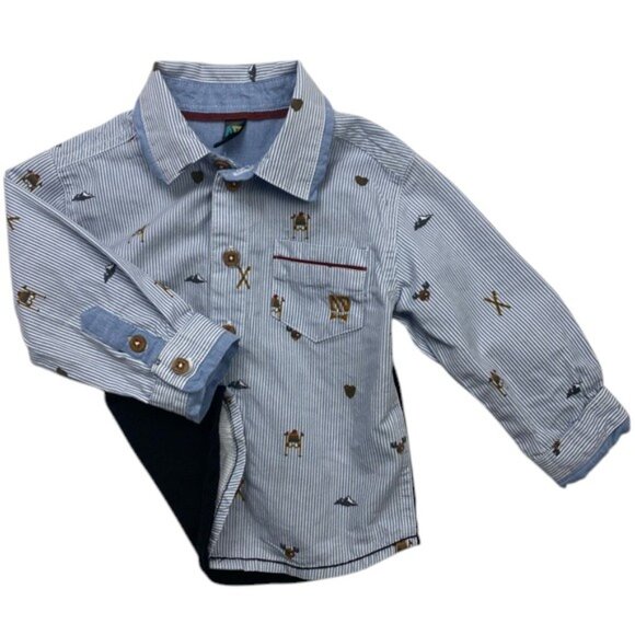 Nano Stripe Ski Mountain Button-Down Shirt size 9 Months - Picture 2 of 9